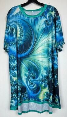 Blue & Green Short Sleeve Blouse Women's 6XL